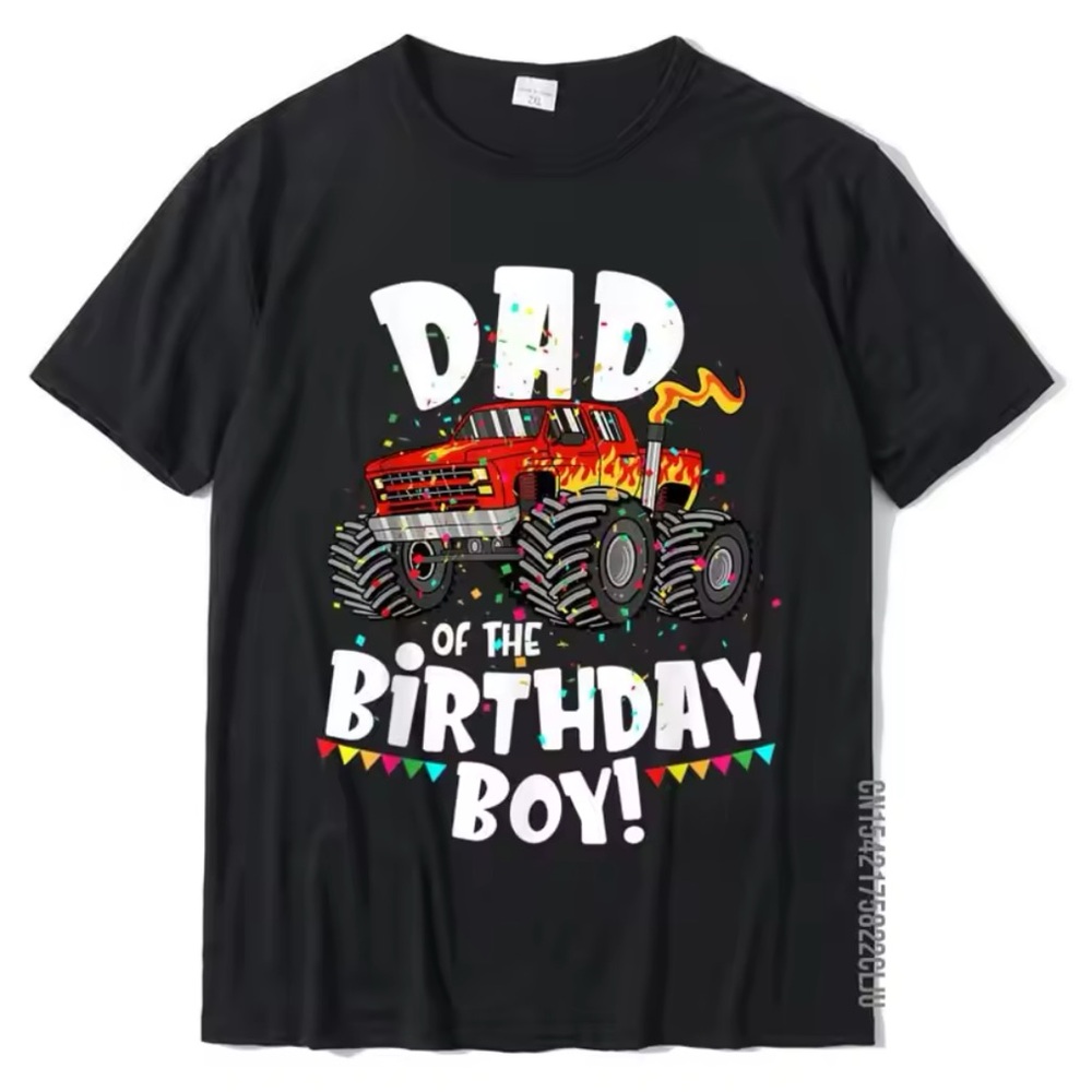 NEW Dad of Birthday Boy Monster Truck Jam Party Theme T-Shirt Tee Black Red L